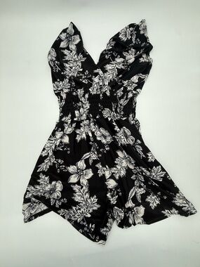 Y2K Black & White Floral Smocked Romper